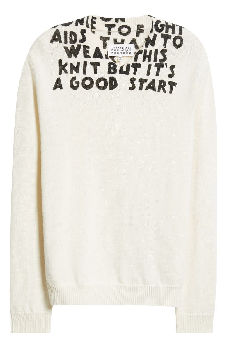 MM6 Maison Margiela Virgin Wool Blend V-Neck Sweater, Alternate, color, Off White-Black