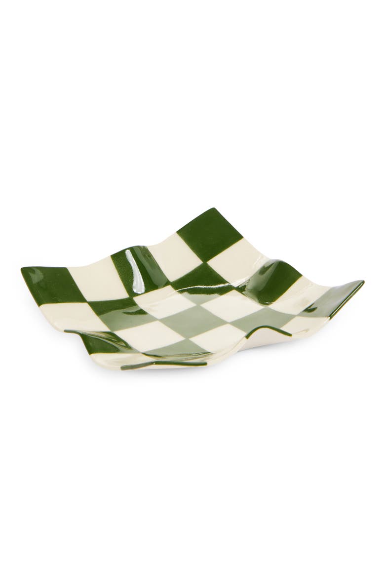 Check One of a Kind Porcelain Dish, Alternate, color, FOREST GREEN