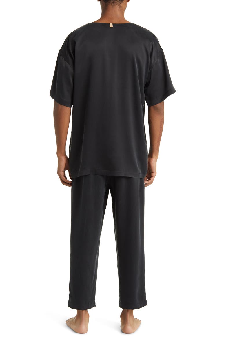 Washable Silk Henley Pajamas, Alternate, color, IMMERSED BLACK