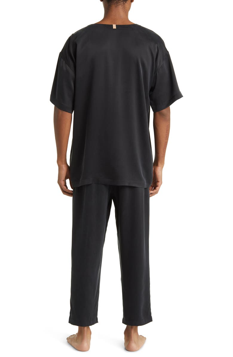 Lunya Washable Silk Henley Pajamas, Alternate, color, Immersed Black