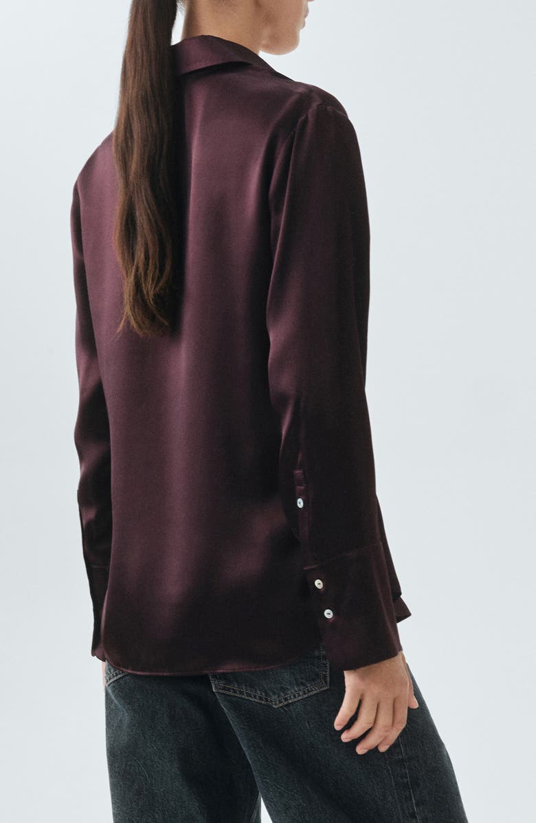 MANGO Selection Silk Satin Button-Up Shirt, Alternate, color, Medium Brown