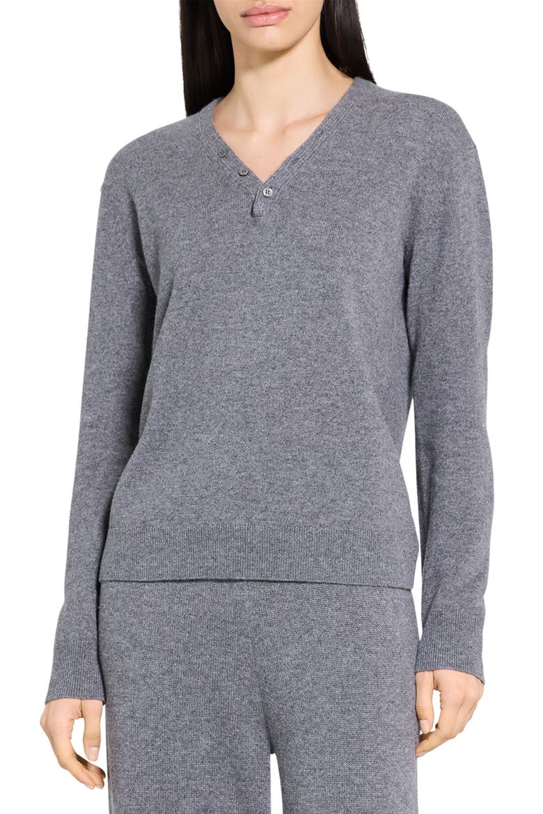 Cashmere Henley Sweater, Main, color, LIGHT CHARCOAL