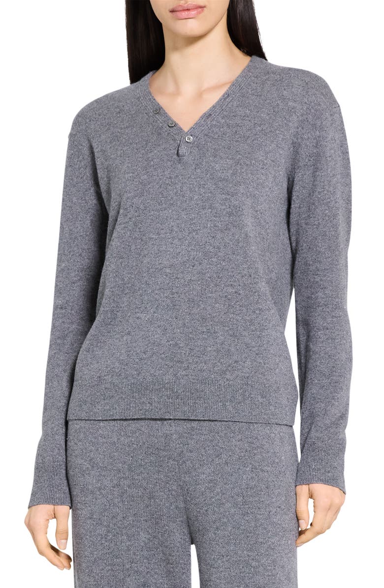 Theory Cashmere Henley Sweater, Main, color, Light Charcoal