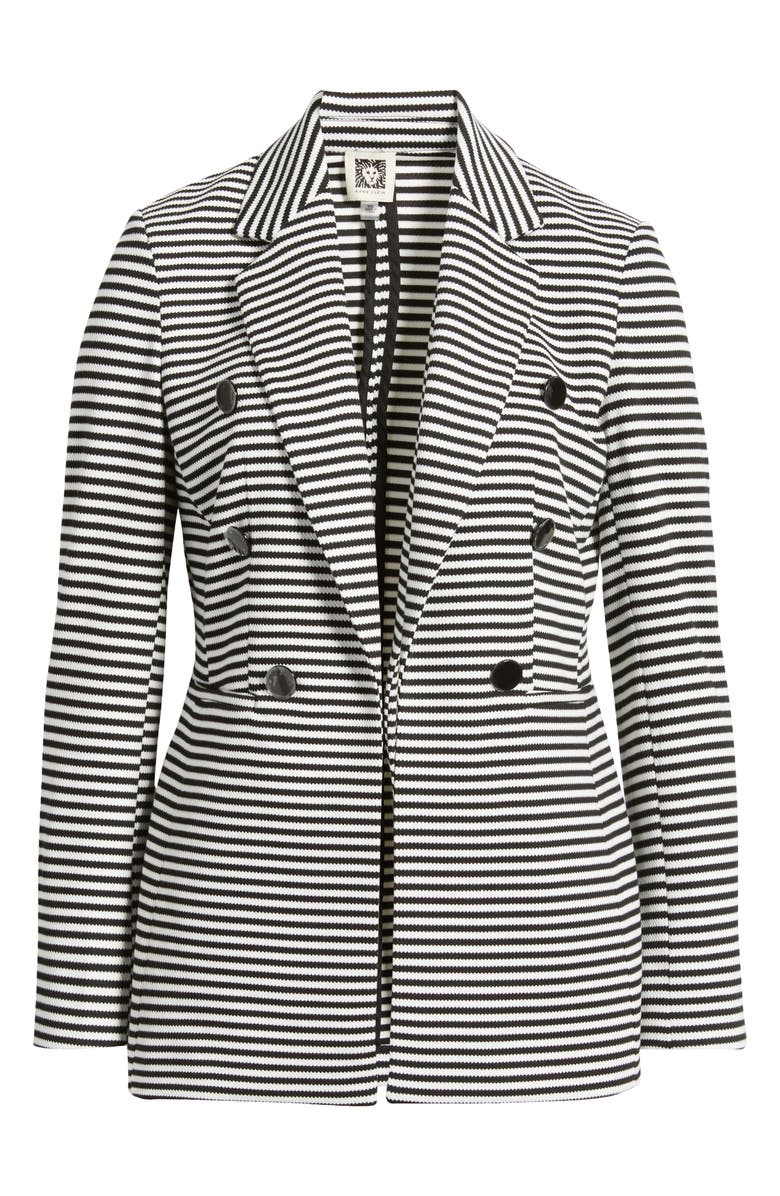 Anne Klein Stripe Knit Blazer, Alternate, color, Anne Black/ White Dove