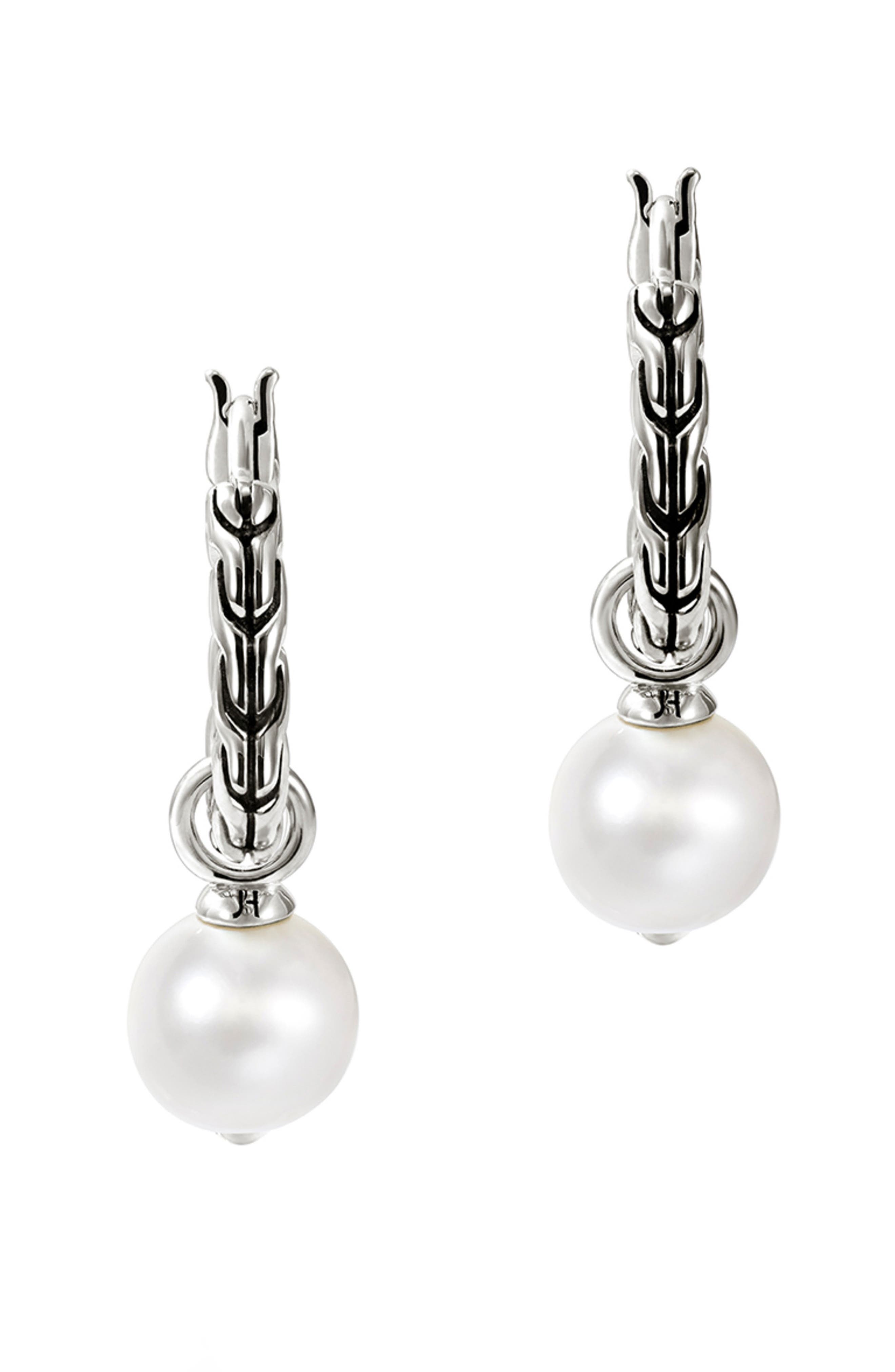 John Hardy JH Essentials Freshwater Pearl Hoop Earrings in Silver/pearl 