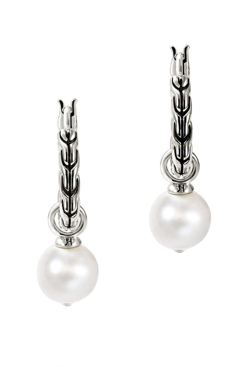 JH Essentials Pearl Hoop Earrings, Sterling Silver, 16mm, Main, color, SILVER