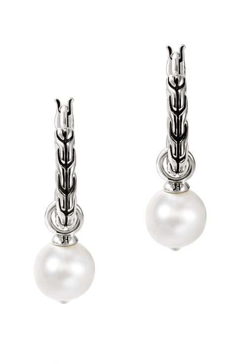 JH Essentials Pearl Hoop Earrings, Sterling Silver, 16mm