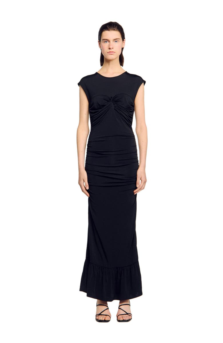 SANDRO Draped maxi dress, Main, color, Black