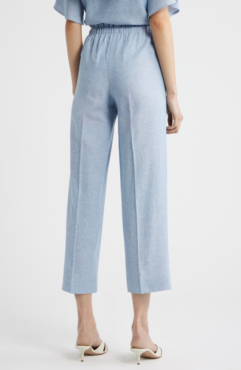 Anne Klein Ankle Straight Leg Linen Blend Drawstring Pants, Alternate, color, Lagoon/ Crisp White