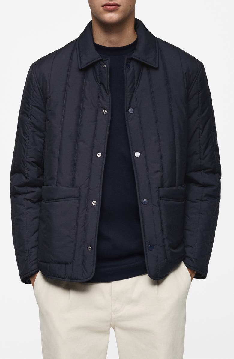 MANGO Quilted Water Repellent Jacket, Main, color, Dark Navy