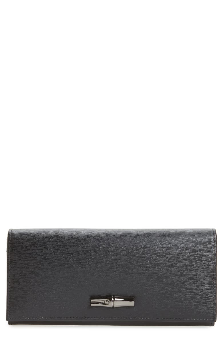 Longchamp Roseau Leather Continental Wallet, Main, color, Black