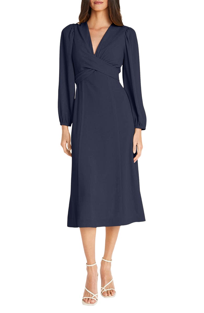 Maggy London Long Sleeve Tie Waist Midi Dress, Main, color, Nayb
