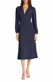 Maggy London Long Sleeve Tie Waist Midi Dress