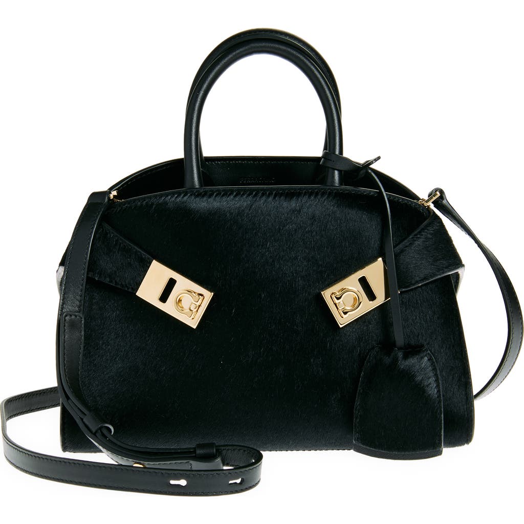 Ferragamo Hug Gancini Small Leather Top-handle Bag In Nero