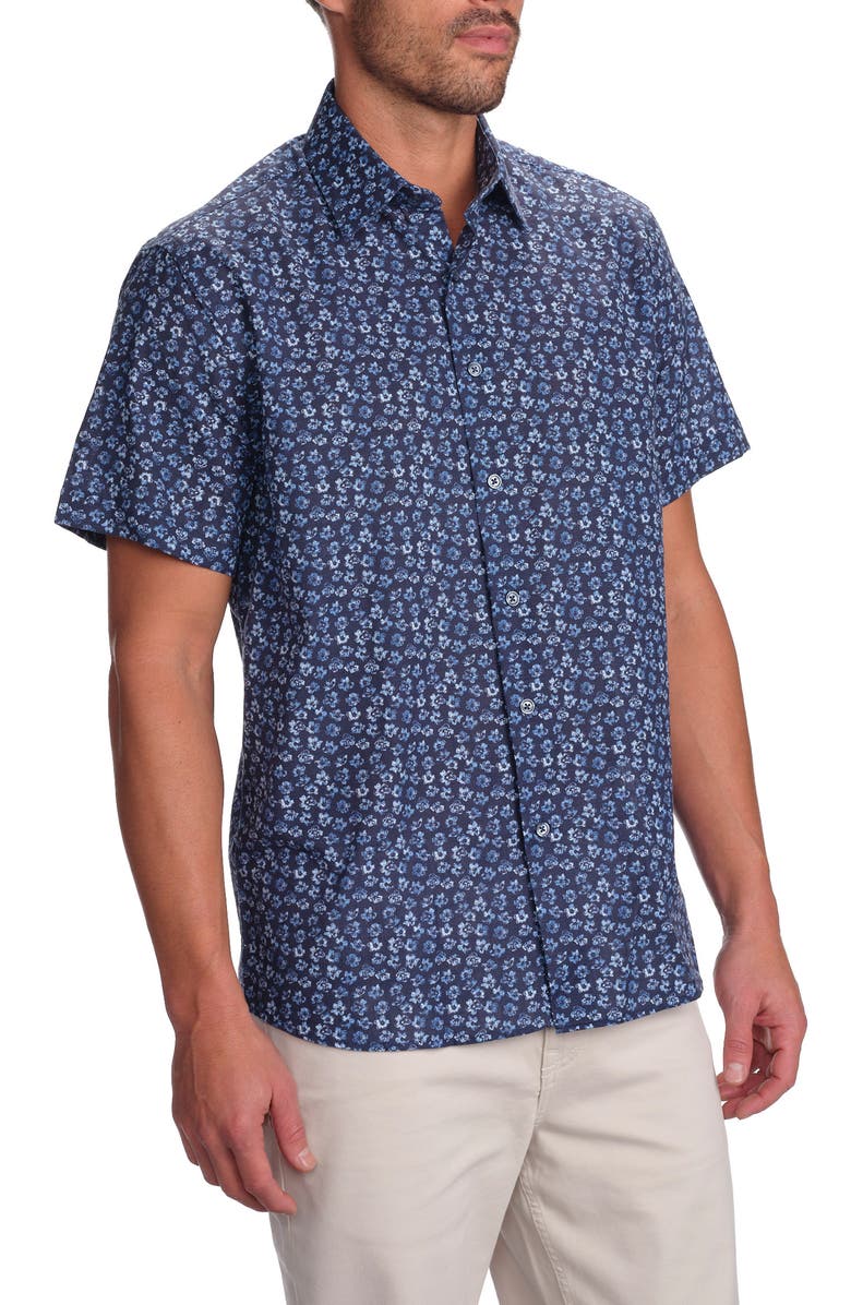 STUDIO GARNET LOS ANGELES Floral Print Short Sleeve Cotton Button-Up Shirt, Alternate, color, Navy