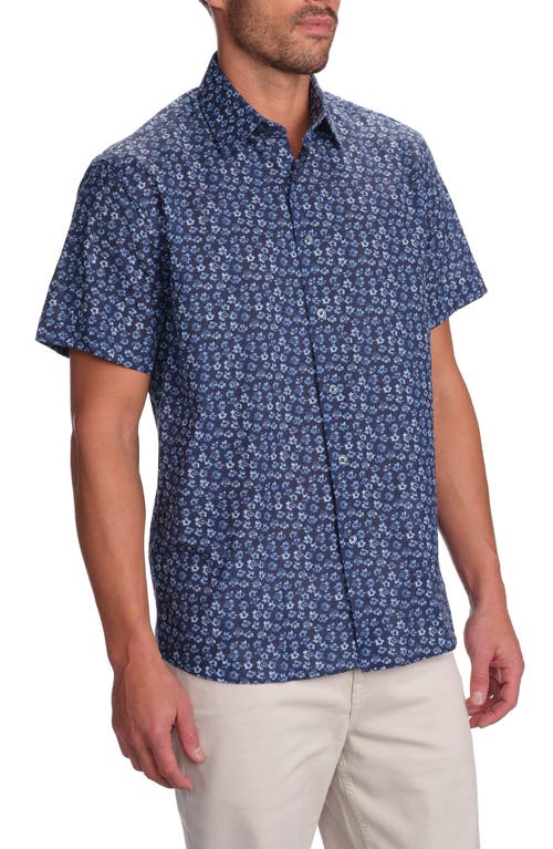 Studio Garnet Los Angeles Floral Print Short Sleeve Cotton Button-up Shirt In Navy