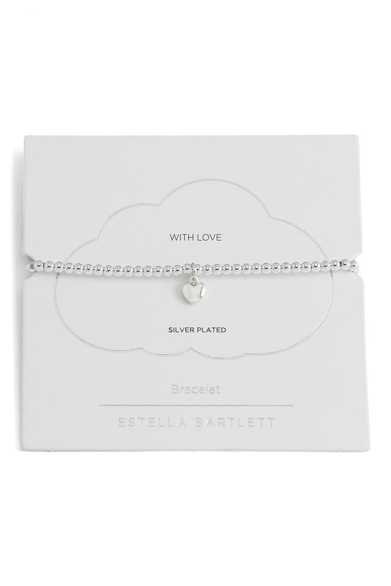 Puffed Heart Sienna Beaded Stretch Bracelet, Main, color, SILVER
