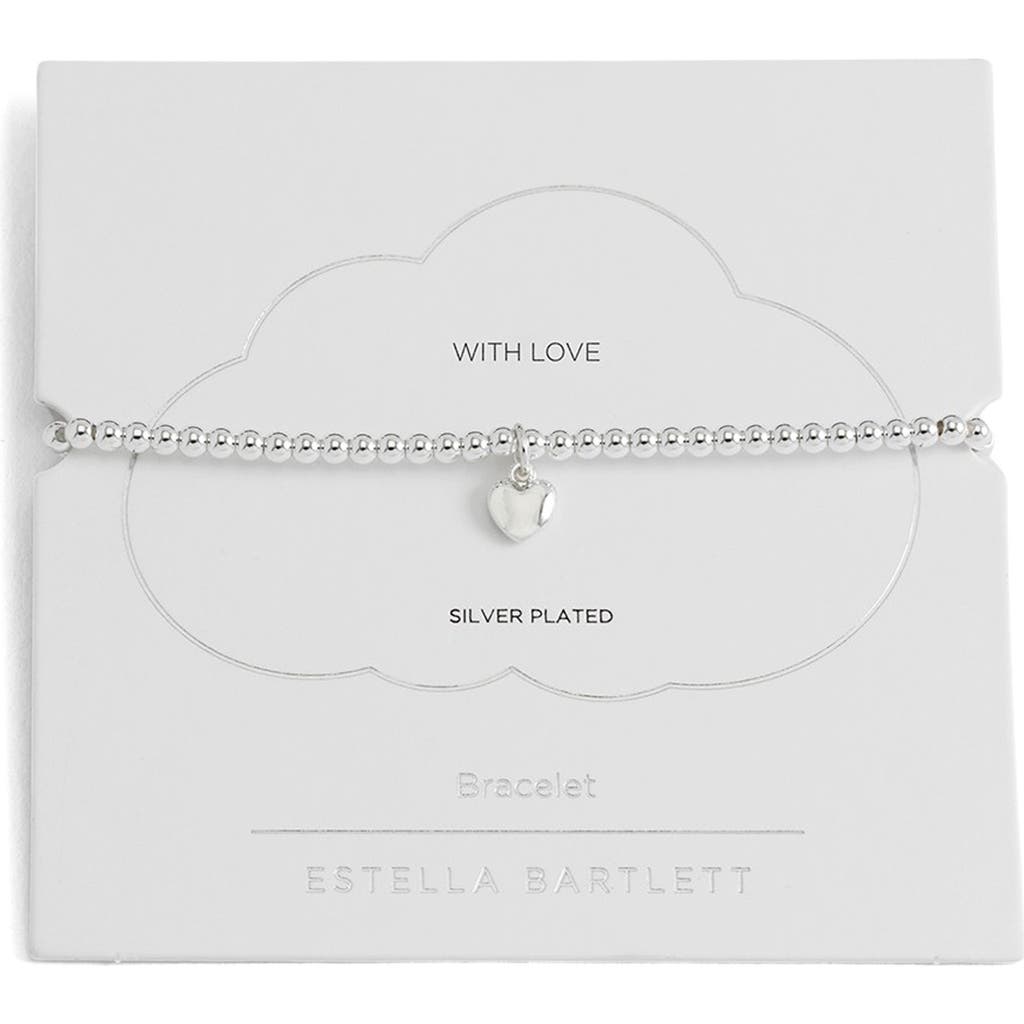 Estella Bartlett Puffed Heart Sienna Beaded Stretch Bracelet In White