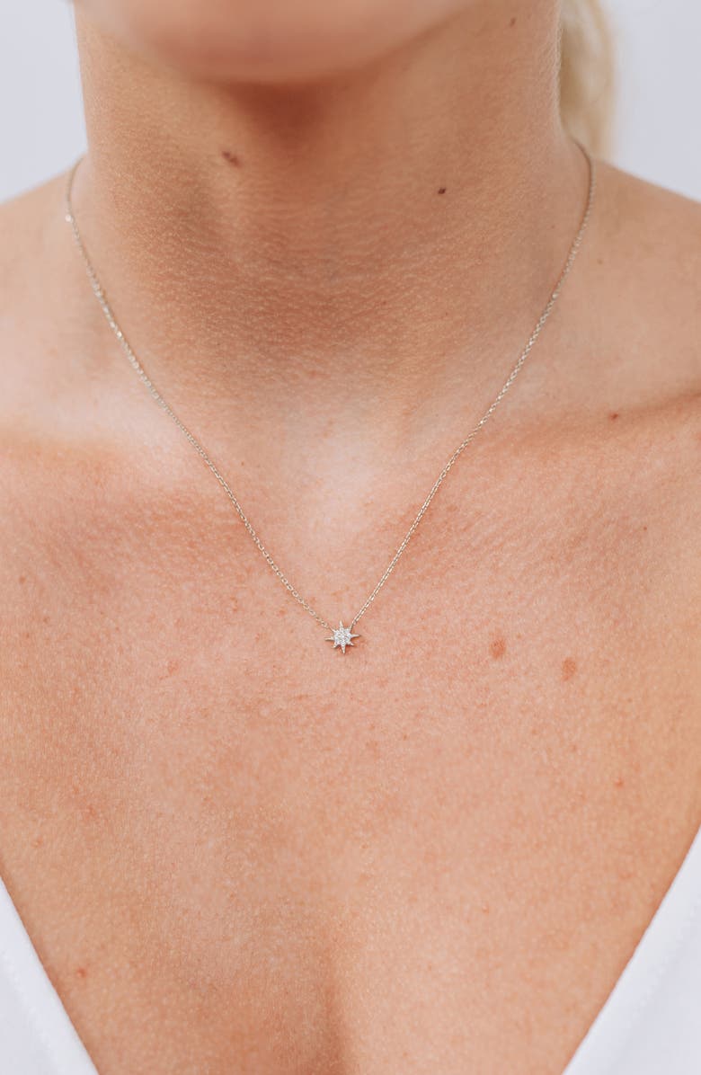 Anzie Sapphire Starburst Pendant Necklace, Alternate, color, White Silver