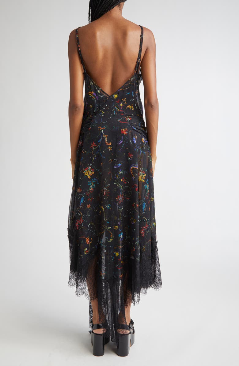 Siedrés Claudia Floral Print Lace Trim Chiffon Dress, Alternate, color, Black Multi