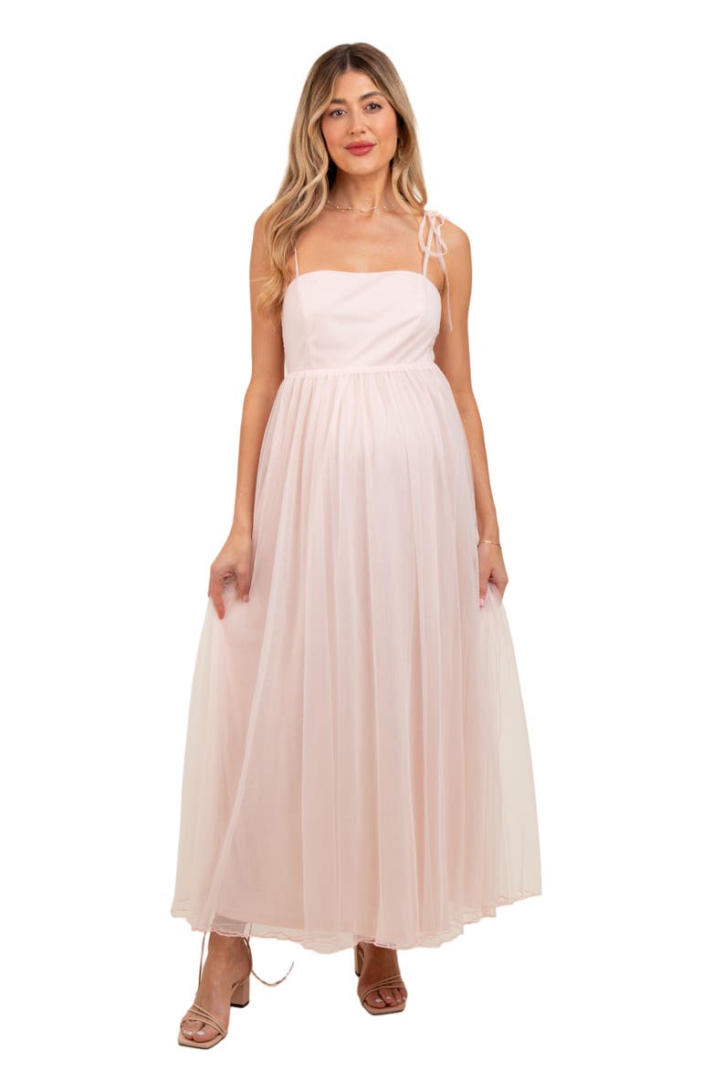 PinkBlush Square Neck Shoulder Tie Tulle Maxi Dress, Alternate, color,