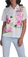 KARL LAGERFELD PARIS Floral Placement Crepe Button-Up Shirt