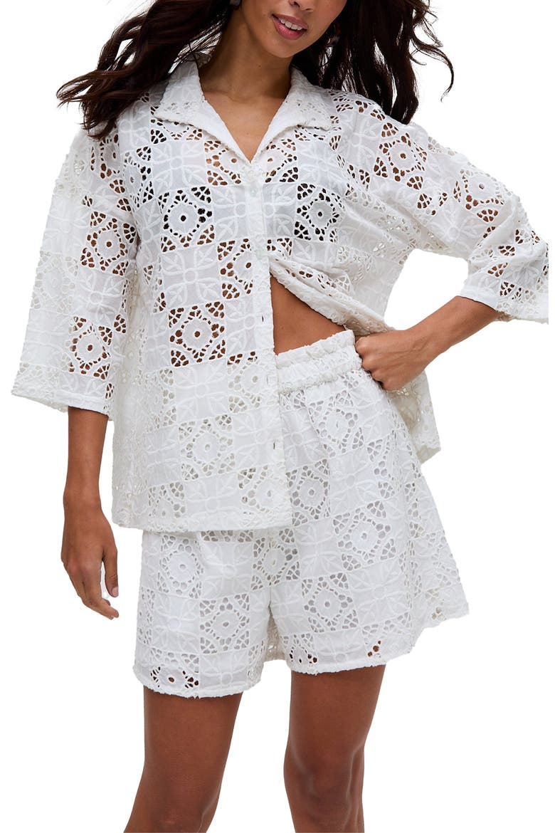 Shelli All Over Broderie Anglaise Shorts, Alternate, color, White