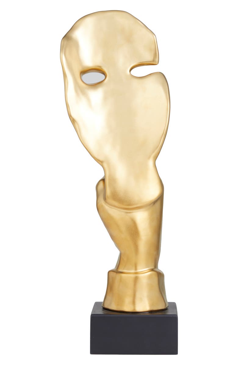 VIVIAN LUNE HOME Goldtone Porcelain Quiet Gesture Mask Sculpture, Alternate, color, Gold