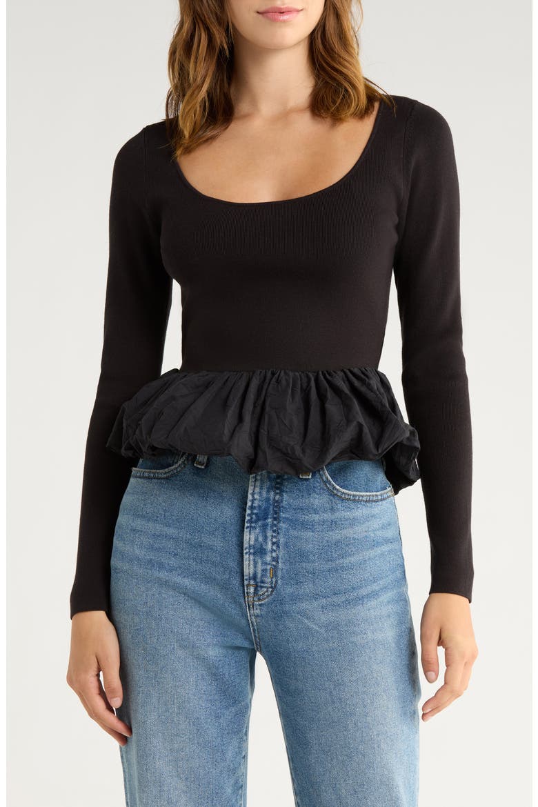 Tillie Bubble Hem Rib Top, Main, color, BLACK