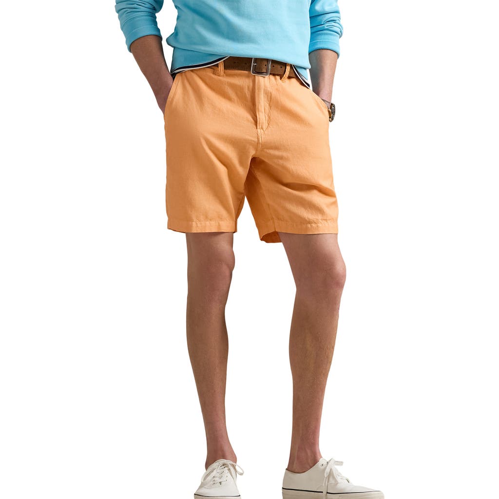 Polo Ralph Lauren Classic Fit Flat Front Linen & Cotton Blend Chino Shorts In Poppy