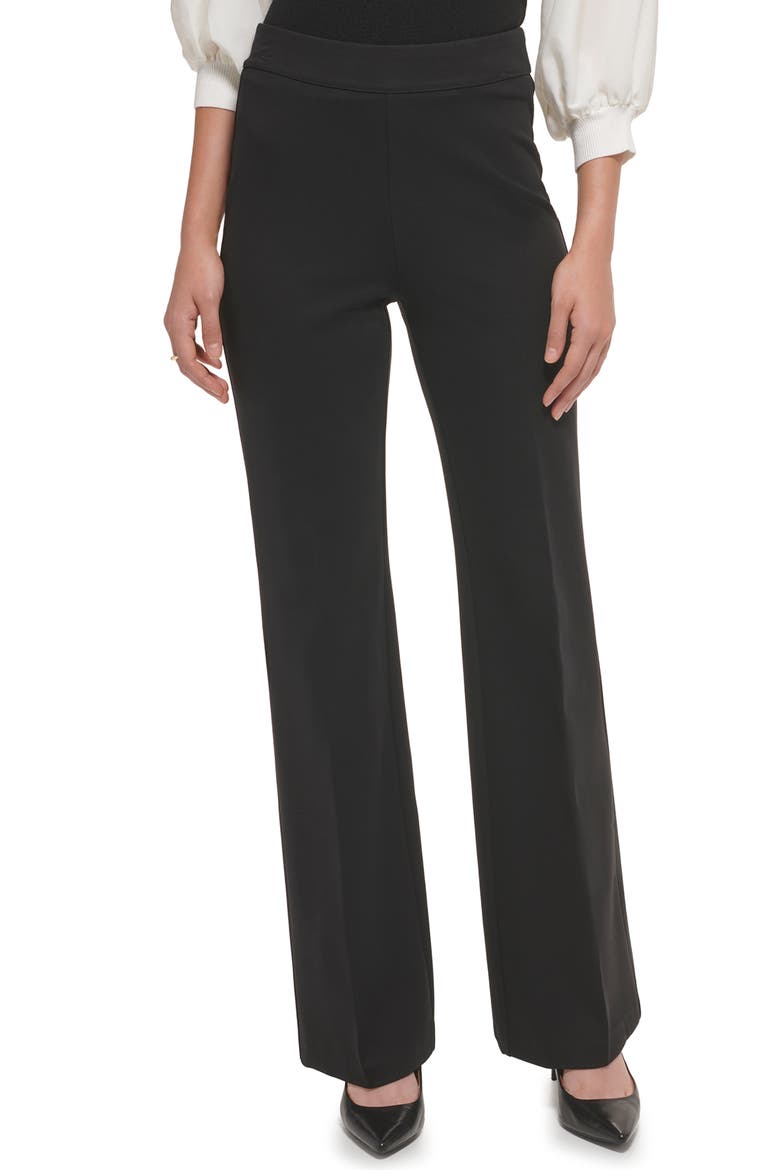 Flare Hem Ponte Pants, Main, color, BLACK