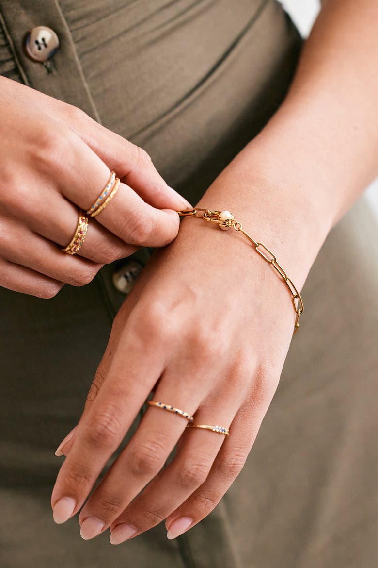 Paperclip Bracelet with Pearl Accent, Alternate, color, 18k Gold Plated