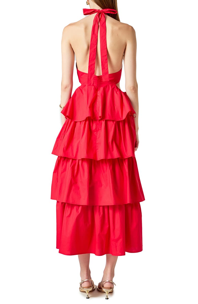 Endless Rose Tiered Ruffle Halter Maxi Dress, Alternate, color, Red