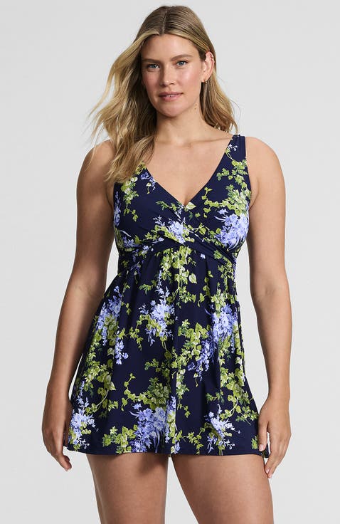 SlenderSuit V-neck Wrap Swim Dress One Piece Swimsuit Adjustable Straps
