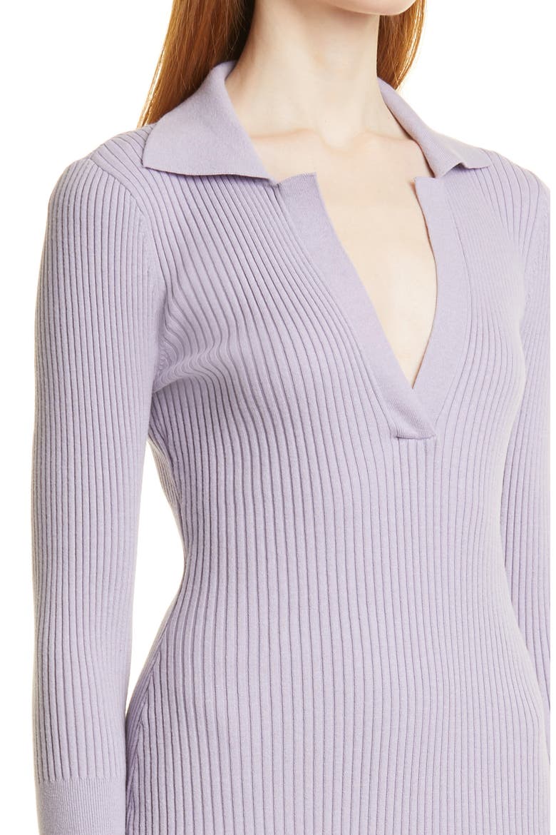 Mix Rib Henley Long Sleeve Cotton & Wool Blend Sweater Dress, Alternate, color, LAVENDER