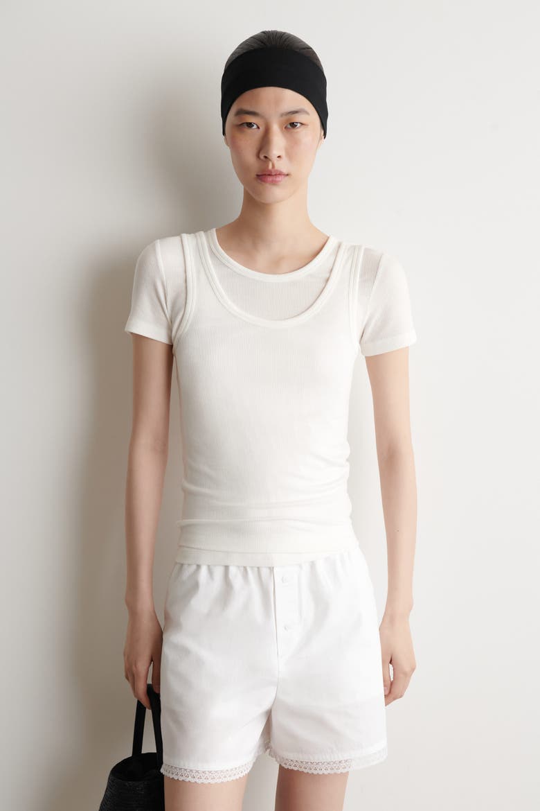 Layered Ribbed-jersey T-shirt, Main, color, WHITE