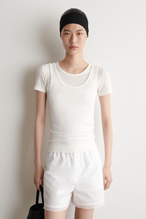 Layered Ribbed-jersey T-shirt