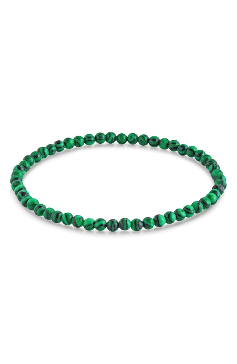 Sterling Forever Malachite Beaded Stretch Bracelet, Main, color,