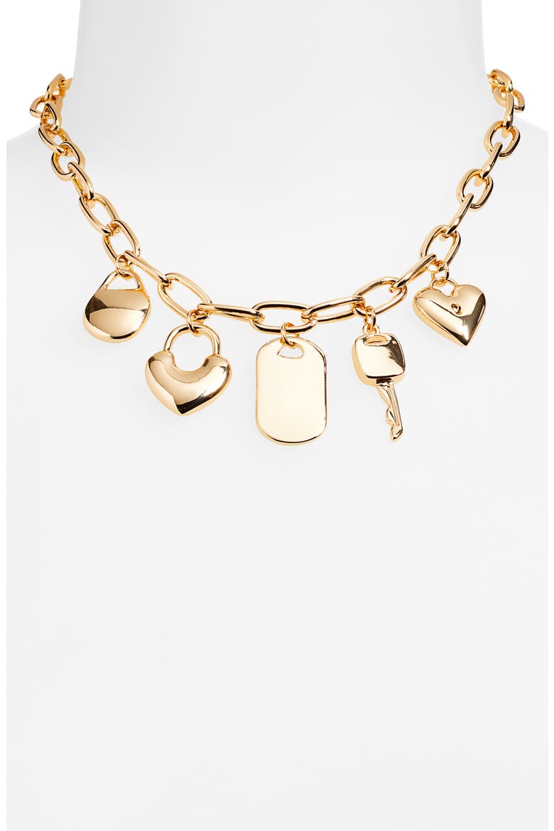 Heart Lock Charm Necklace, Alternate, color, GOLD