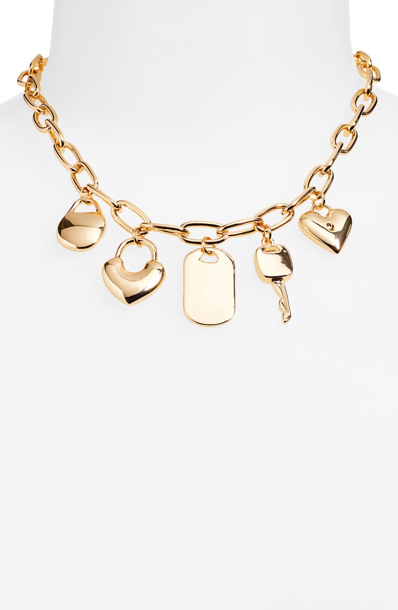 Open Edit Heart Lock Charm Necklace, Alternate, color, Gold