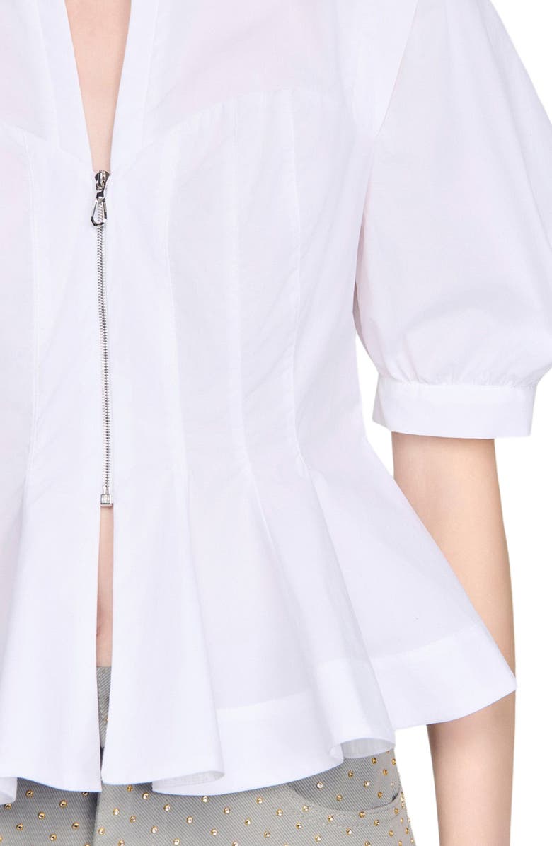 SANDRO Zipped peplum shirt, Alternate, color, White