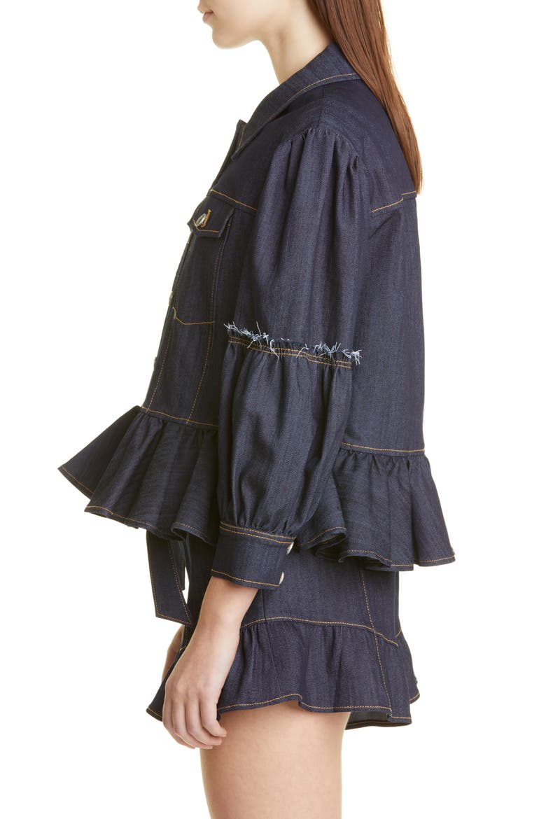 Lizzie Peplum Denim Jacket, Alternate, color, INDIGO