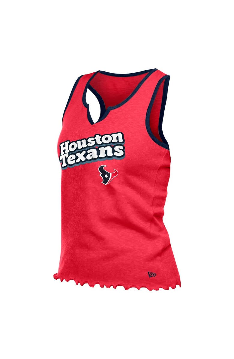 New Era Women's New Era  Red Houston Texans Lettuce Hem Notch Neck Tri-Blend Tank Top, Alternate, color, Red