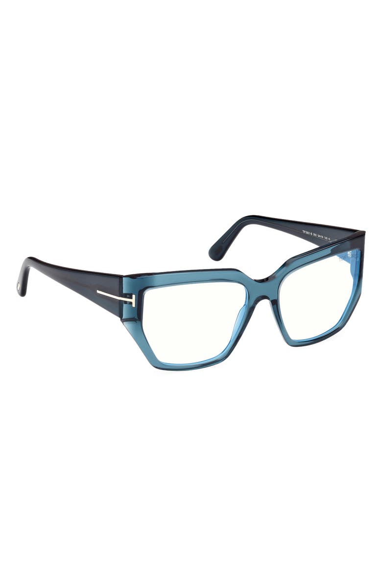 TOM FORD 54mm Square Blue Light Blocking Optical Glasses, Alternate, color, Teal / T Logo / Blue Block
