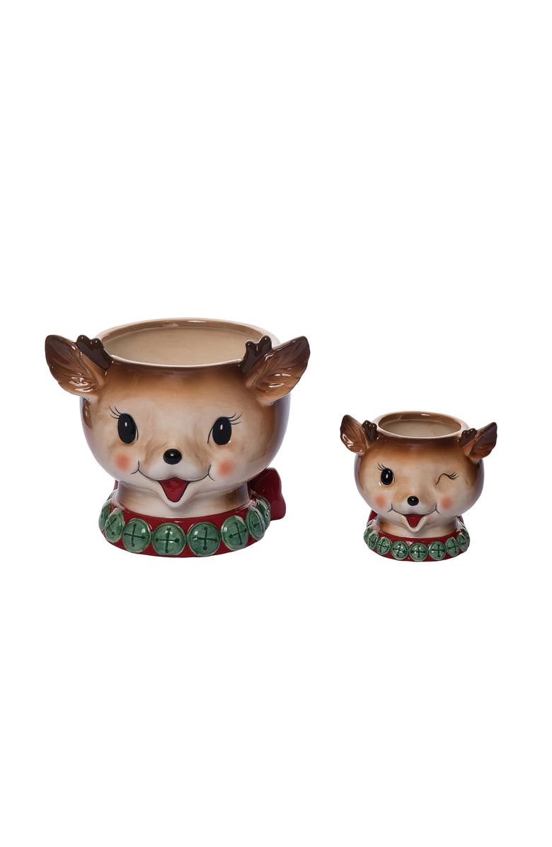 Transpac Dolomite Vintage Reindeer Snack Bowls Set of 2 for Christmas, Main, color, Multicolored