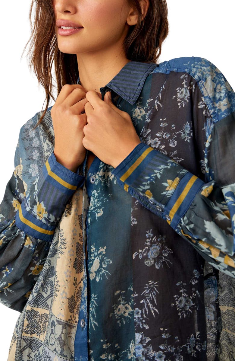 Free People Flower Patch Mixed Print Cotton Button-Up Shirt, Alternate, color, 