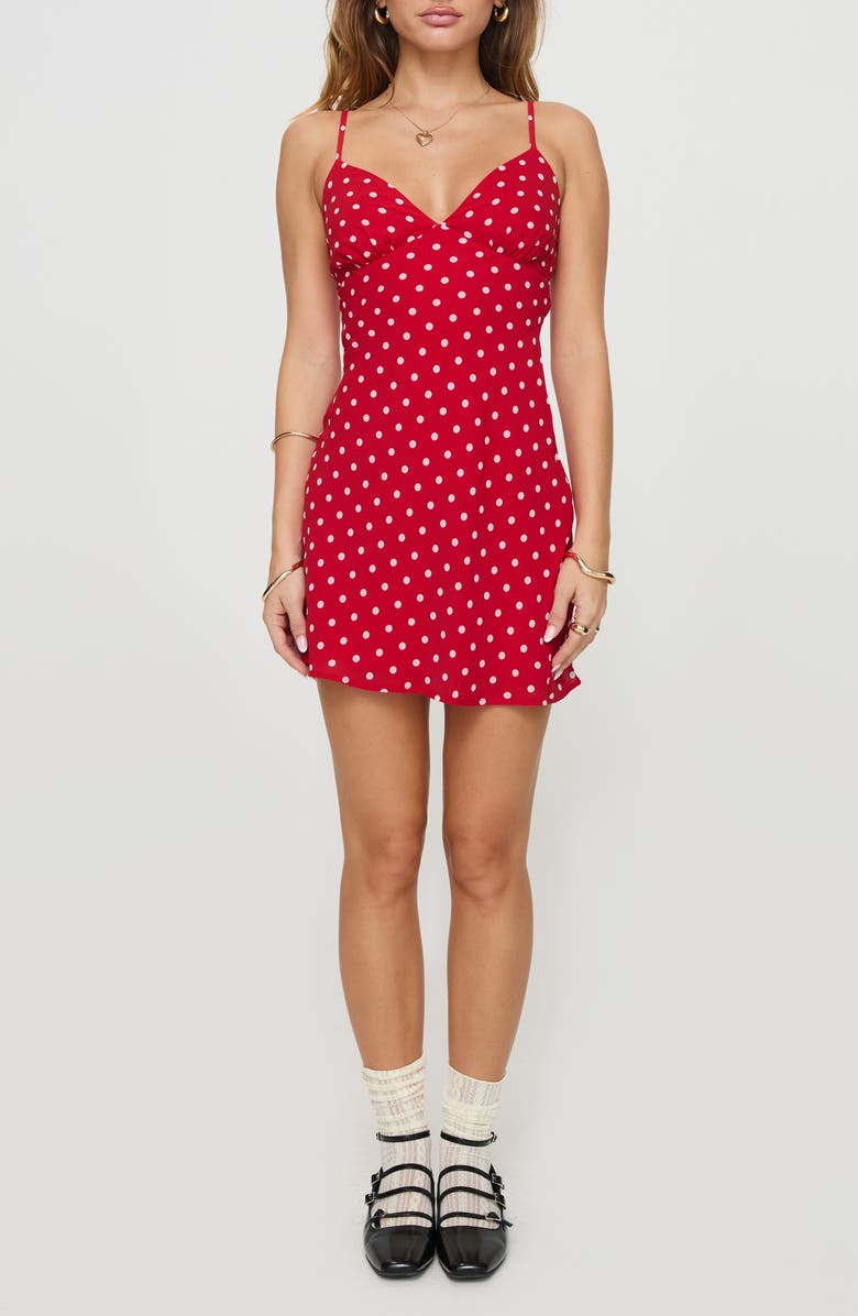 Princess Polly Chara Polka Dot Minidress, Main, color, Red