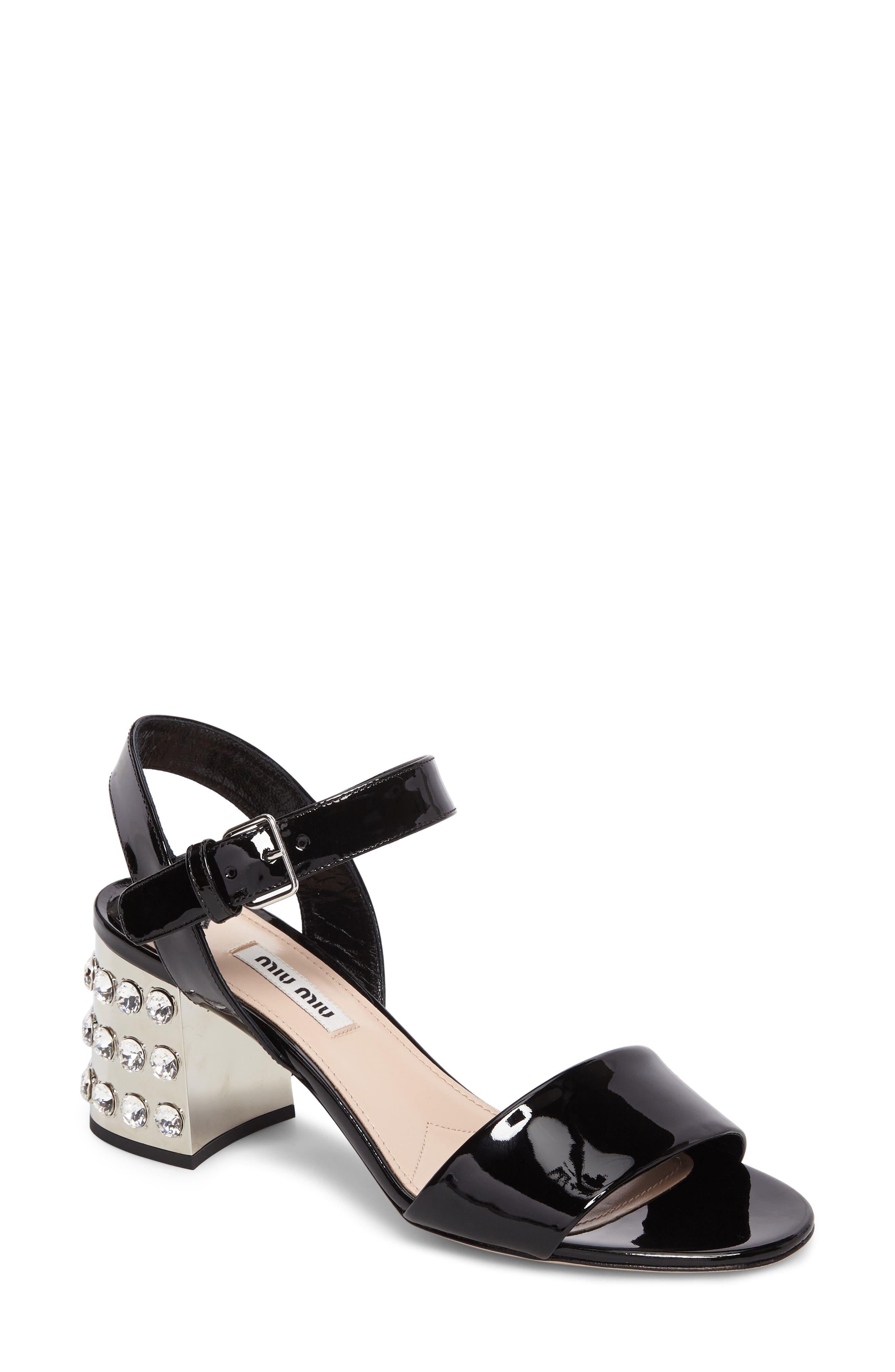 Miu Miu Crystal Embellished Block Heel Sandal, Main, color, 