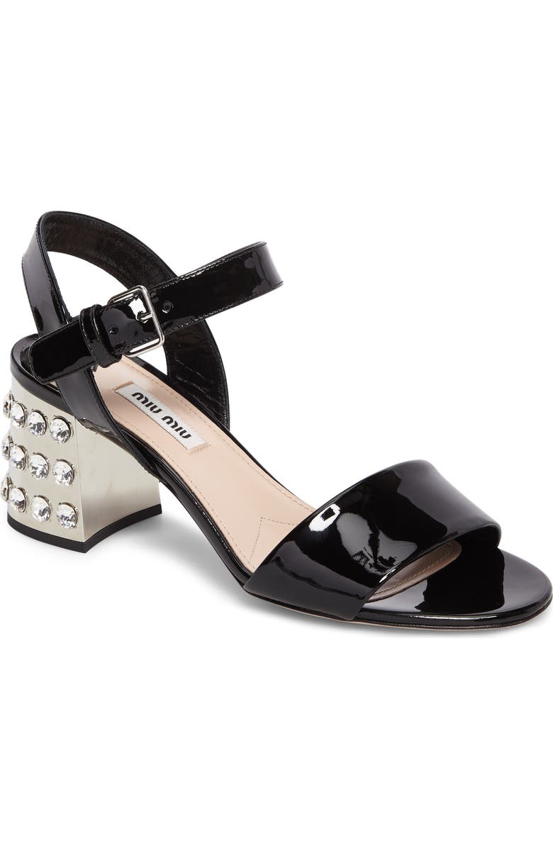 Miu Miu Crystal Embellished Block Heel Sandal, Main, color,