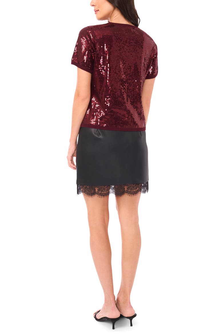 Sequin Short Sleeve Top, Alternate, color, RICH BURGUNDY